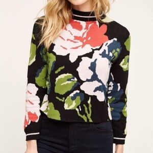 HWR Anthropologie Monogram Laine RARE BLACK FLORAL Sweater